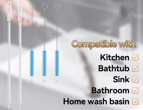 5 stuks reinigingsborstelset, afvalwaterkanalen, afvoerborstel, flexibele afvoerreiniger met haken, badkamergadgets, te gebruiken voor keuken, badkuipen, voertuigen, meubels — afbeelding 5