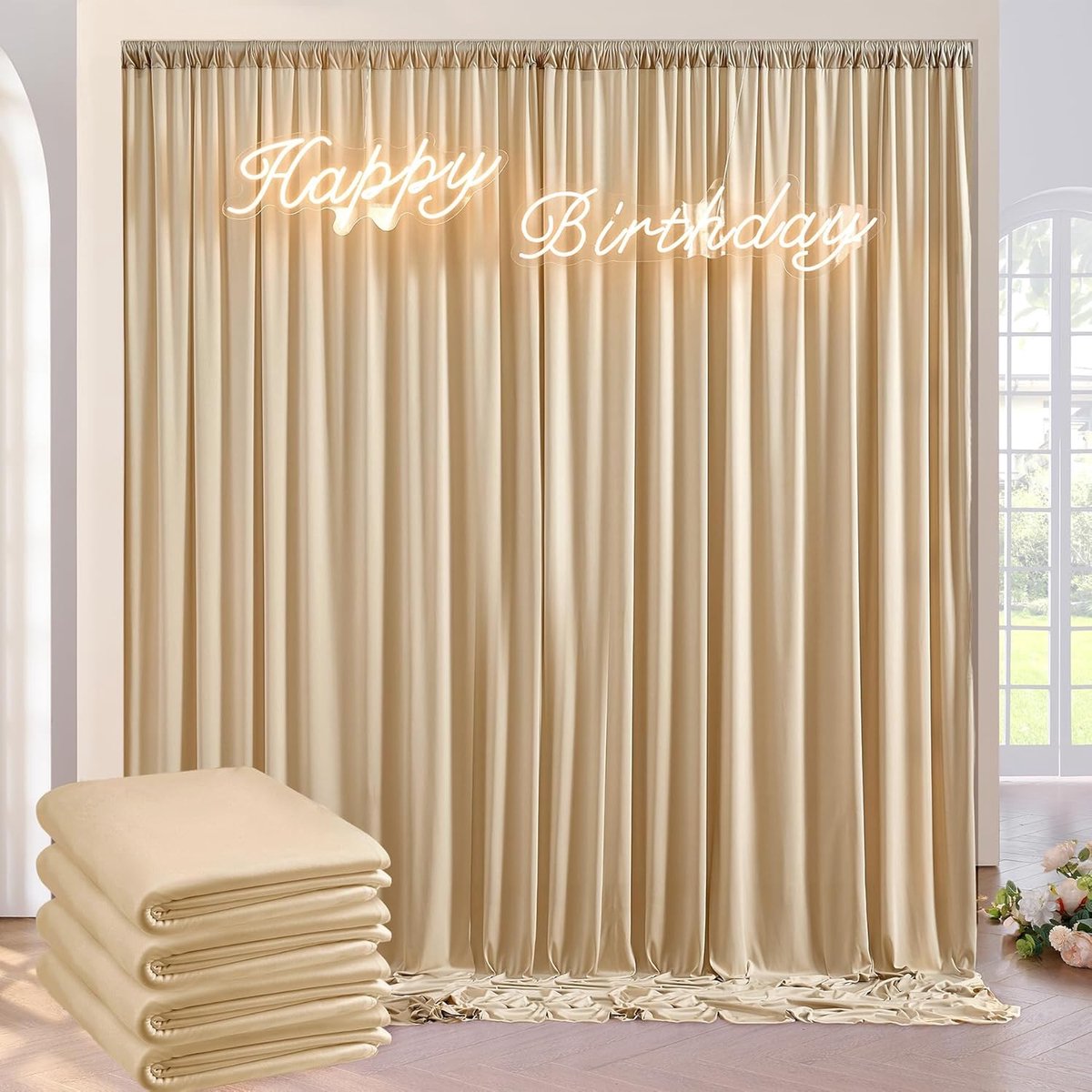 achtergrond 6 × 3 m, 4 panelen 1,5 × 3 m, zacht en zijdeachtig, kreukvrij, voor bruiloft, feest, verjaardag, decoratie, achtergrond, woondecoratie