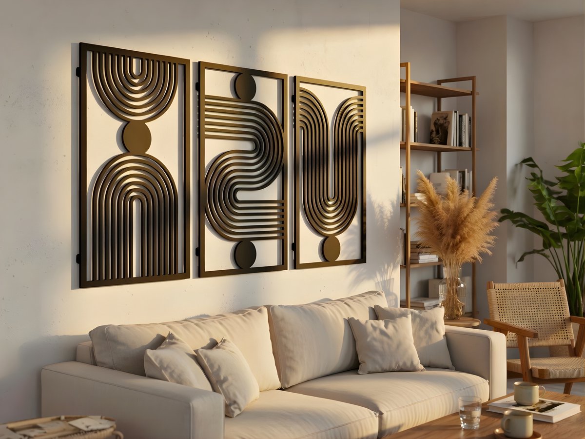 Wanddecoratie Boho Stijl, Houten Wandbeeld, 3D Wanddecoratie voor Thuis, Moderne Beelden voor Huis Kantoor Slaapkamer, Woonkamer - 180x100cm