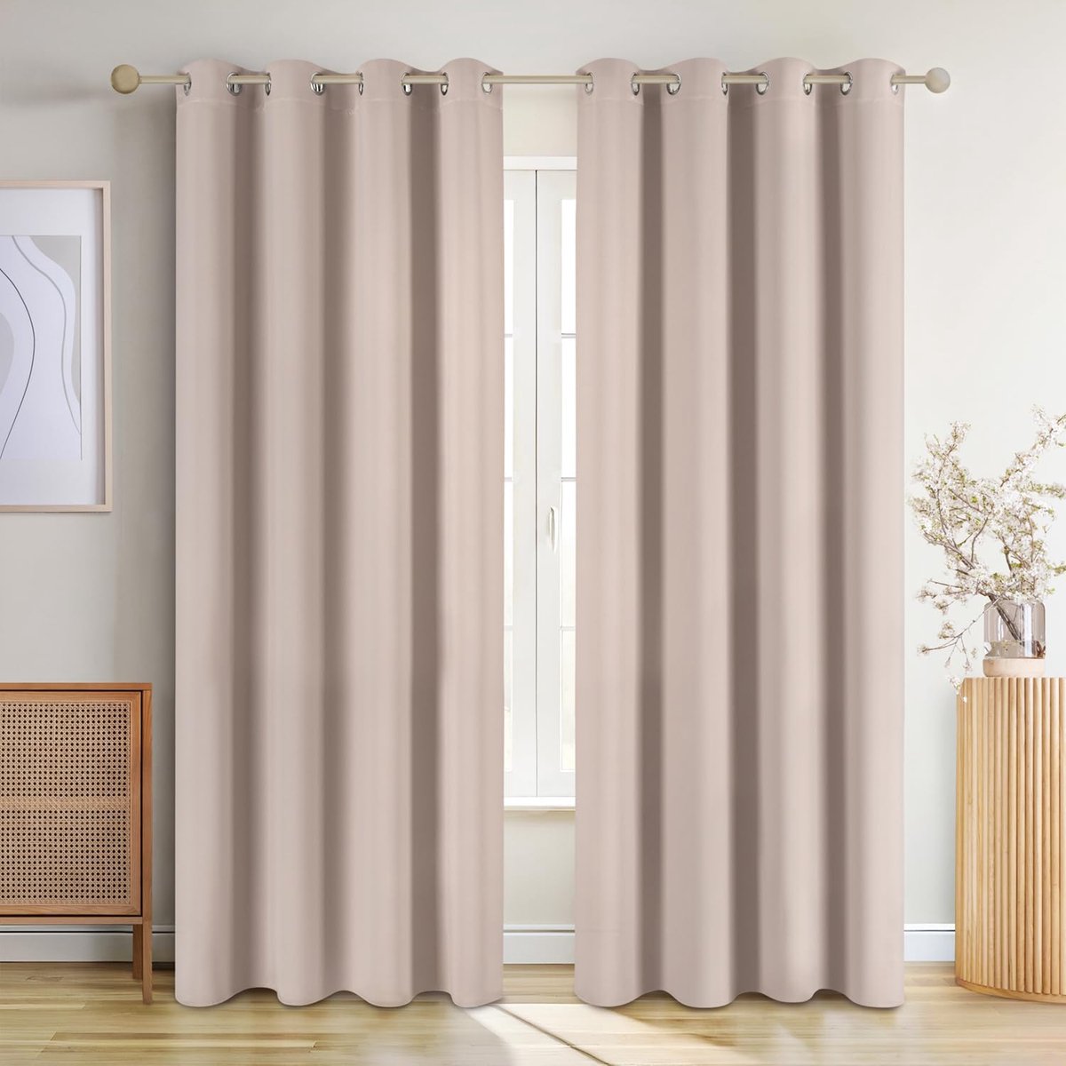 2-delige Set Ondoorzichtige Gordijnen met Ringen - verduisteringsgordijn, gordijnen verduisterend, 175 x 140 cm, Taupe