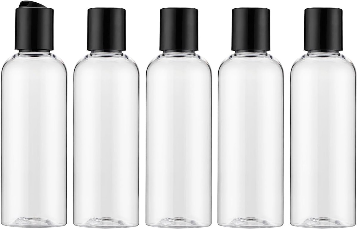 5 Stuks Reisflesjes 100 ml, Navulbare Lege Flesjes met Etiketten, Transparante Reisflessen voor Shampoo, Douchegel, Lotion, Toilettas, Handbagage, Sport en Camping Transparant