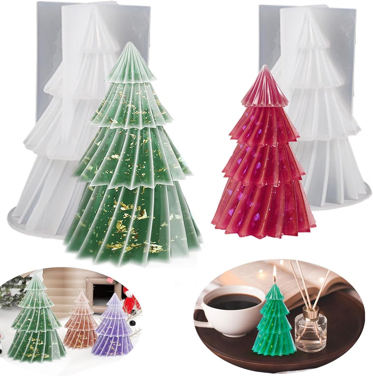 2 Stuks Kerstboom Siliconen Mal, Kaarsvorm Gieten Kerst, DIY Siliconen Kaarsen Gietvorm, Siliconenvorm kaarsenvorm Kerstmis, voor Aromatherapie Kaars, Zeep