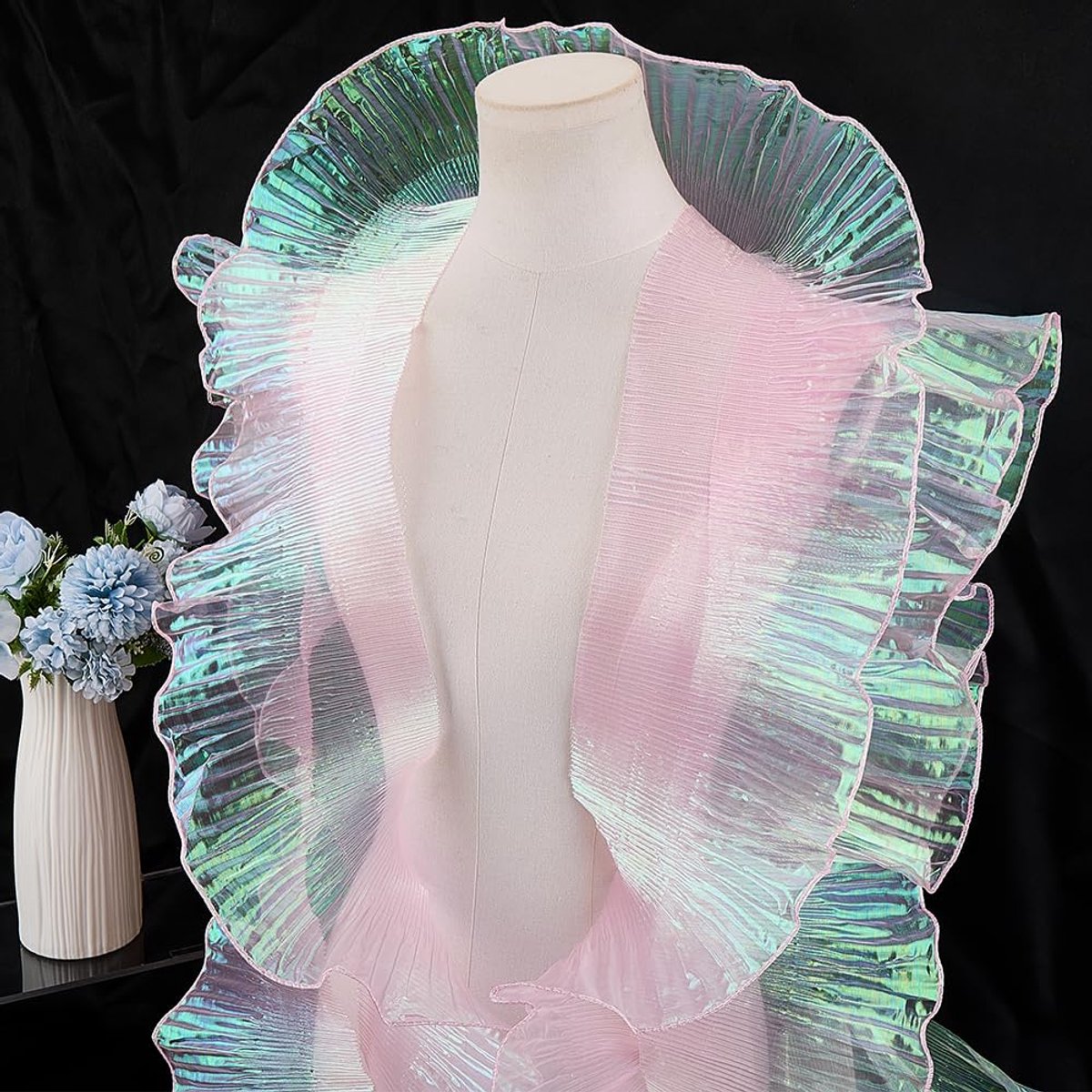 10 Yards 12,7 cm Breed Geplooid Verzameld Ruches Kant Trim Lint Organza Tule Stof Kant Grens Rand Trimmen Applique voor Naaien Jurk Tas Kostuum Gordijn Tafelkleed DIY Ambachten Roze