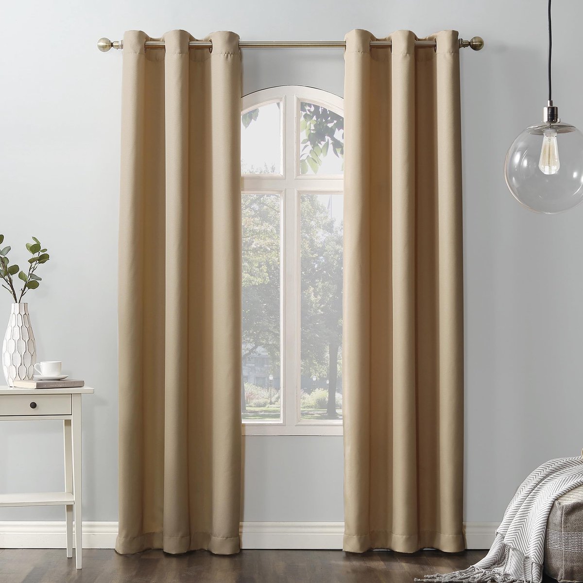 - No. 918 Montego Informeel grof geweven half-doorzichtige tule gordijnpanelen, 2 panelen, 122 x 241 cm, taupe beige