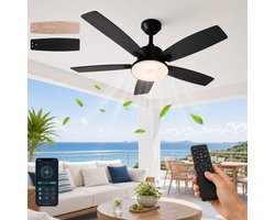 MUPOO Modern Zwart plafondventilator met verlichting Ø132 cm- plafonventilator afstandsbediening & APP -Stille DC Motor & 6 Snelheden-zomer- en winterstand-ventilator lamp plafond met Dubbelzijdige bladen Voor Woonkamer, Slaapkamer en Kantoor