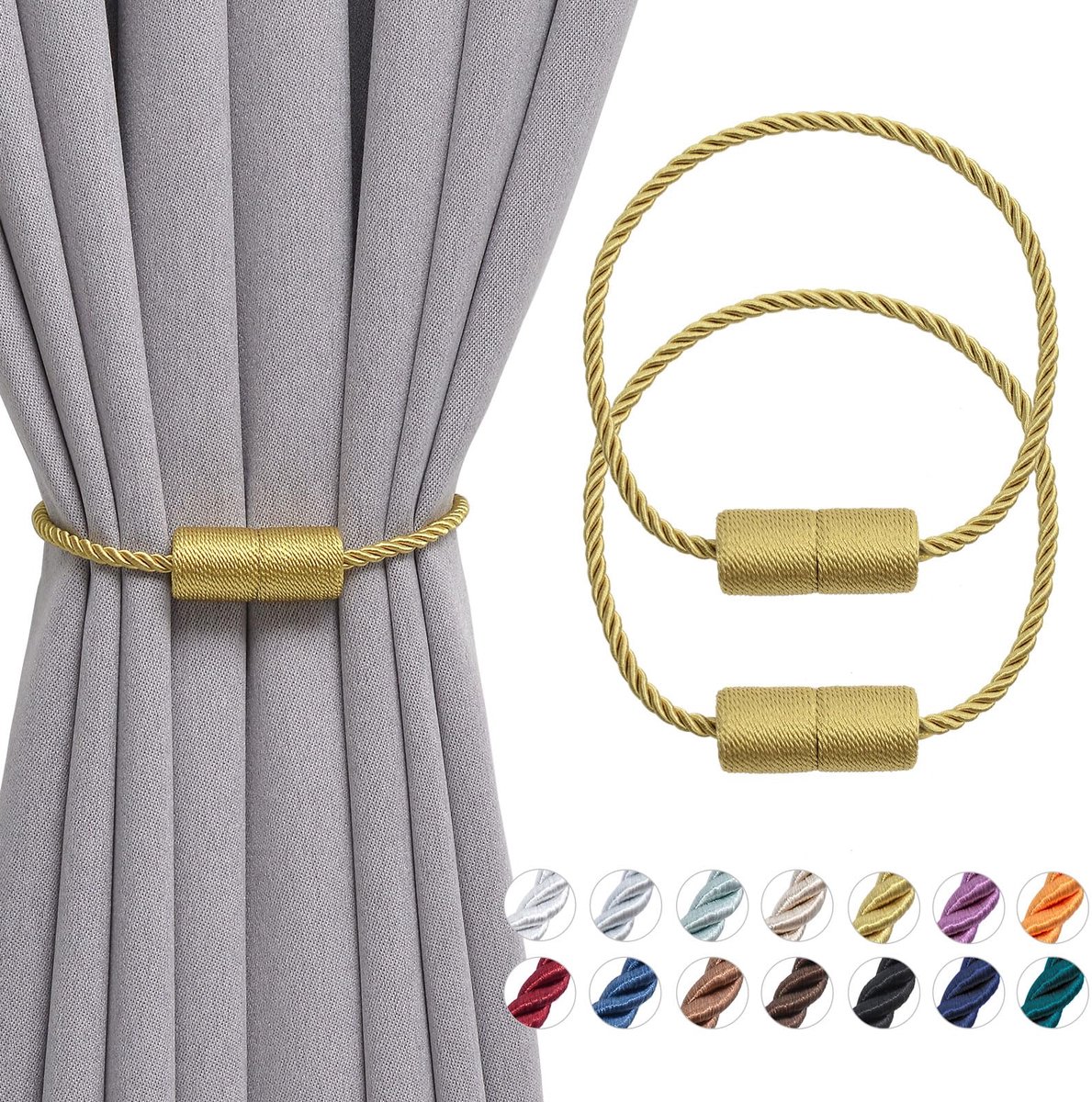 Gordijn Tiebacks 16 Inch Handgemaakte Weave Touw Gordijn Holdbacks Handige Decoratieve Gordijn Drape Tie Ruggen voor Thuis & Kantoor Venster Drapery (Goud)