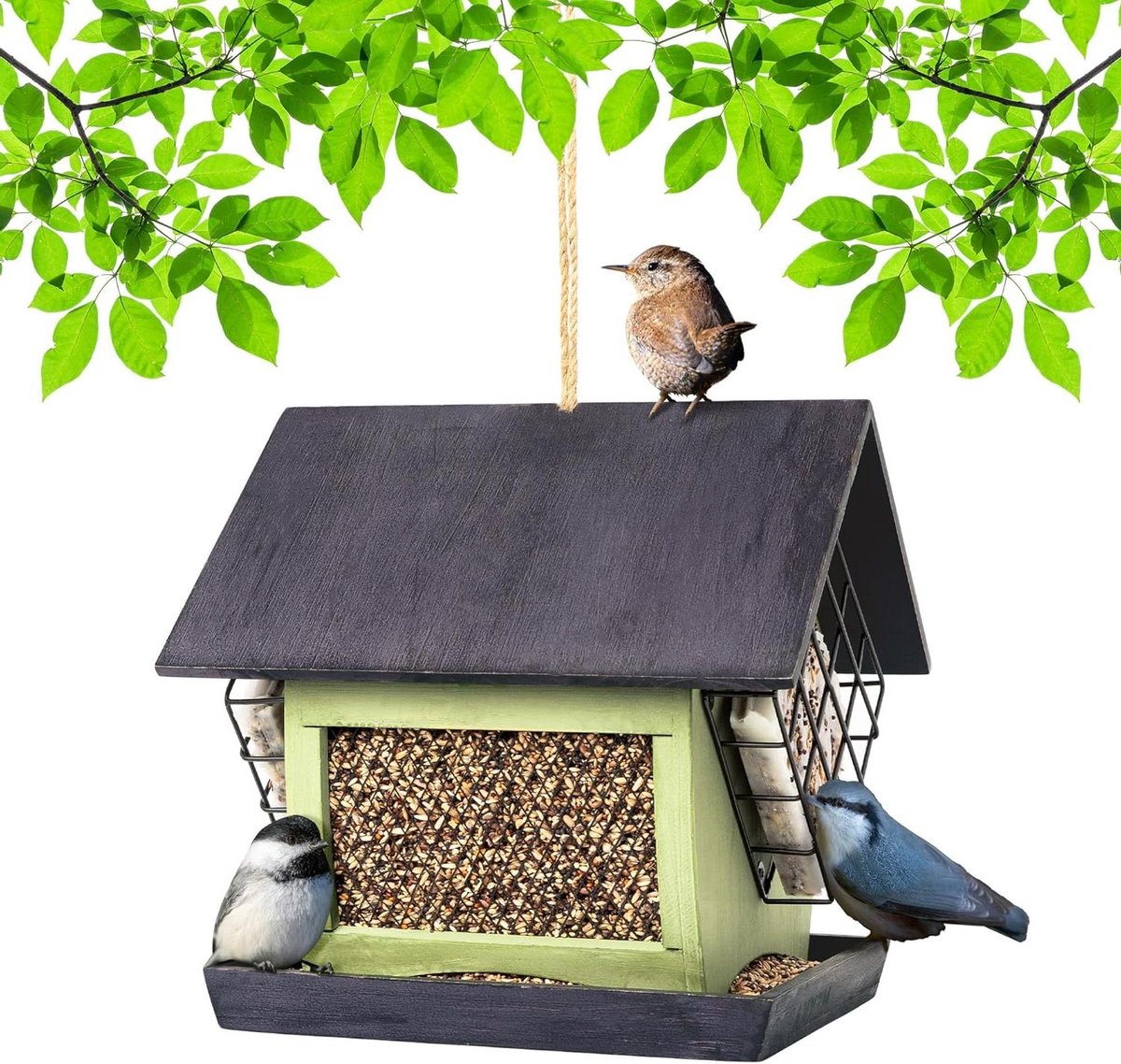 Vogelvoederbak Dubbel - Voerstation Buiten - Tuinvogels Voeren - Weerbestendig Dak - Grote Capaciteit - Niet gespecificeerd