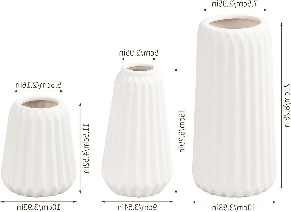 Keramische Vazen Set - Decoratieve Vazen - Bloemstukken Maken - Gestructureerd Design - 3 Stuks - Wit