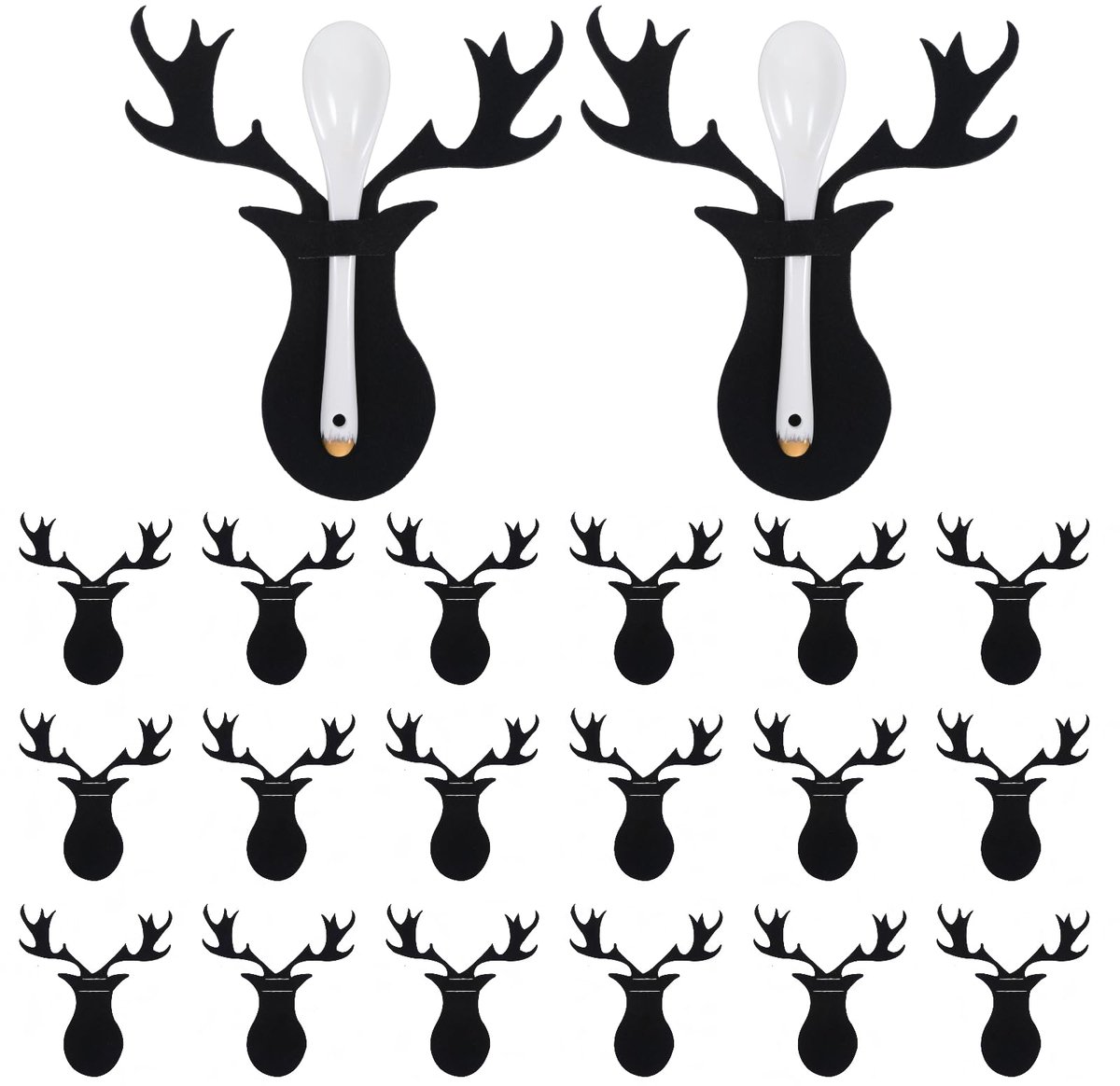 20 stuks bestekzakken voor Kerstmis, vilten tafeldecoratie, bestekhouder, kerstdecoratie, kerstdecoratie, zwart rendier