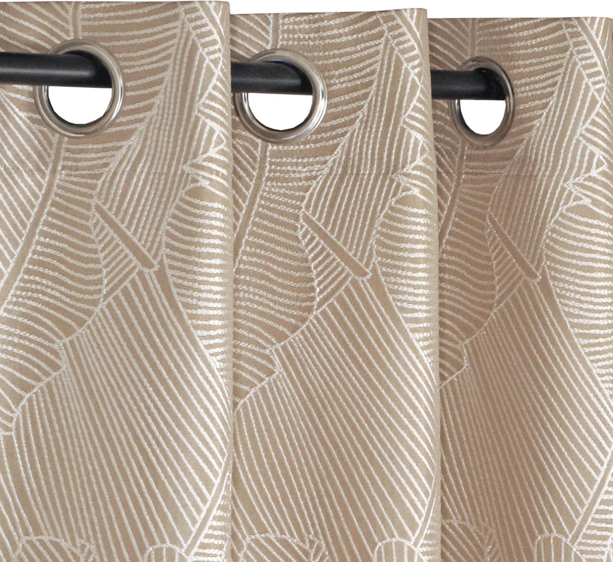 Ciel Plantaardig jacquard-gordijn met oogjes, 140 x 240 cm, klaar om op te hangen, beige