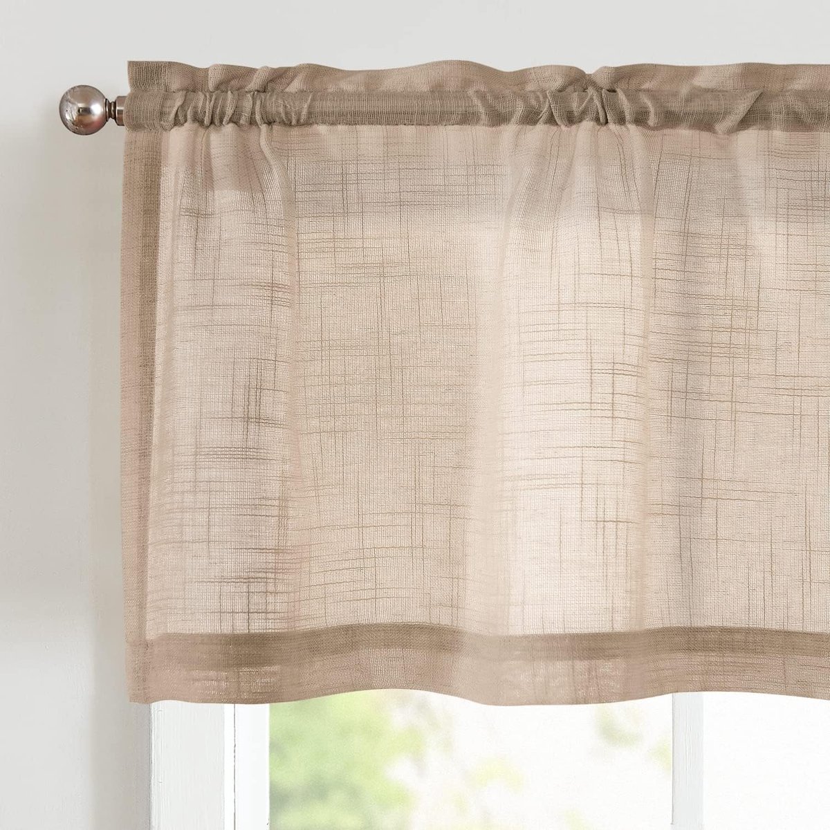 Gordijn, keuken, kort, taupe, 130 x 40 cm (l x h), 1 stuk, gordijnstang, gordijn, inkijkbescherming, onder de gootsteen, transparant, raam, slaapkamer, interieur, woonkamer, kleedkamer, auto
