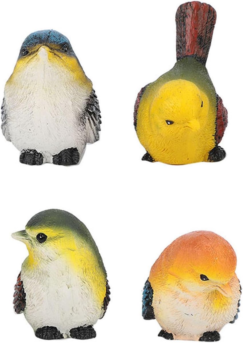 4 Stks Vogels Standbeeld Ornamenten, Kleurrijke Synthetische Harsen Vogels Dierenbeeldje Decoratie Gazon Tuin Binnenplaats Ornamenten voor Patio Venster Tafelblad