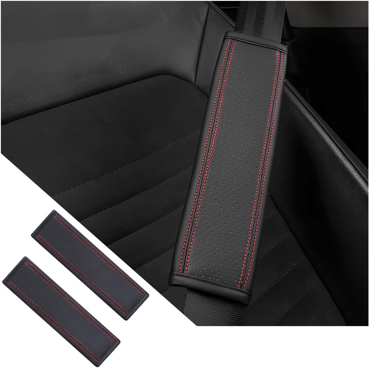 2 stuks gordelkussens voor de auto, duurzame autostoelgordelkussens, zachte veiligheidsgordel, schouderbekleding, bescherming voor gordels (zwart en rood)