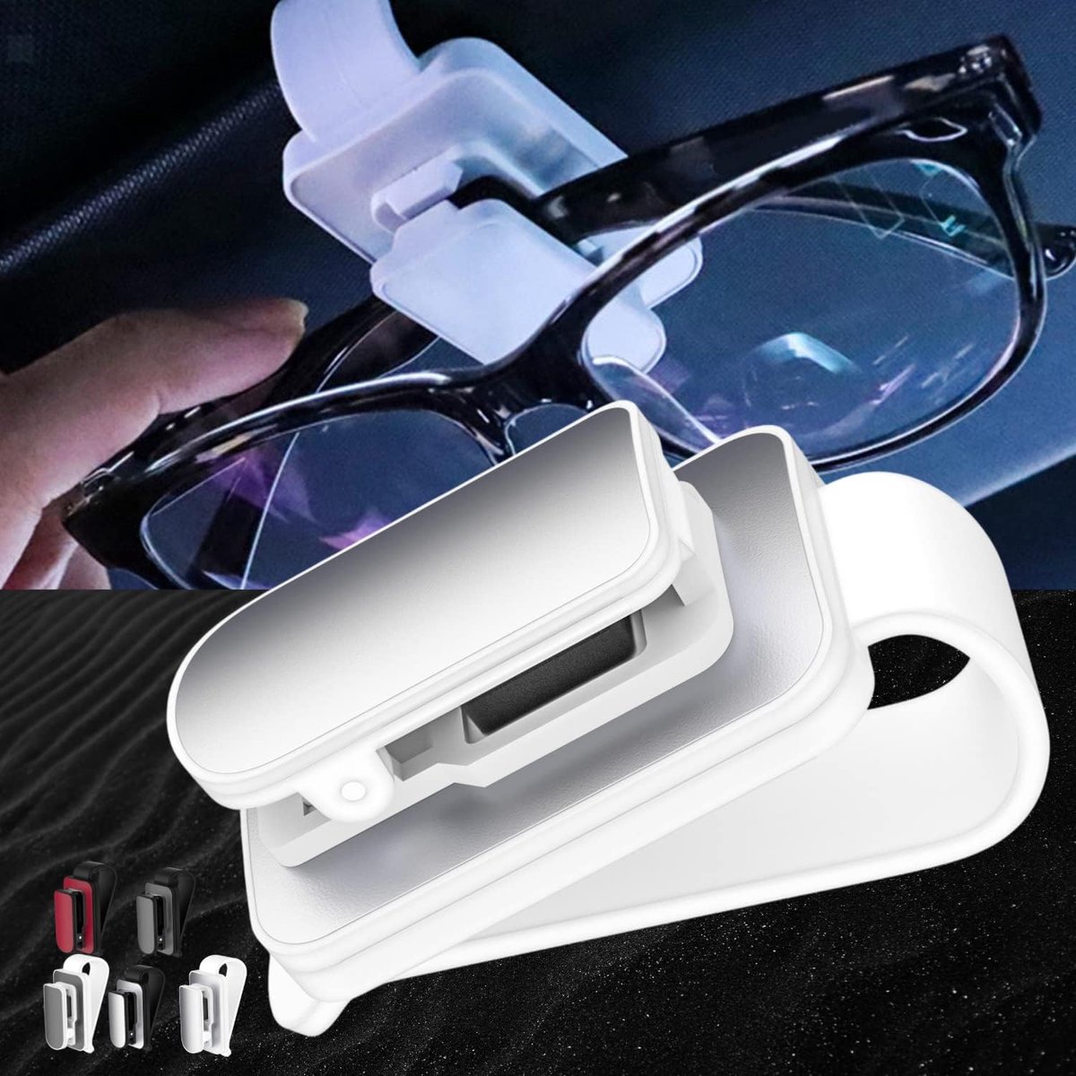 Brilhouder voor auto zonneklep, universele zonnebrilhouder voor auto vizier, accessoires, ticket kaartenclip (wit-zilver)
