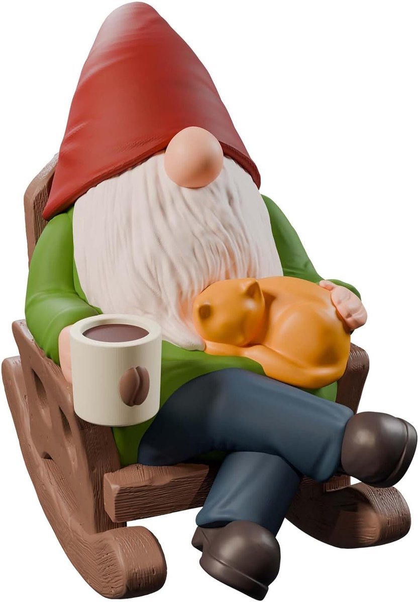 Koffie Tuinkabouters Standbeeld Decoratie, Tuinkabouters op Wiegend Stoeltje Figurien Ornament voor Binnen Buiten Thuis Terras Tuin Gazon Weide Buitenzijde