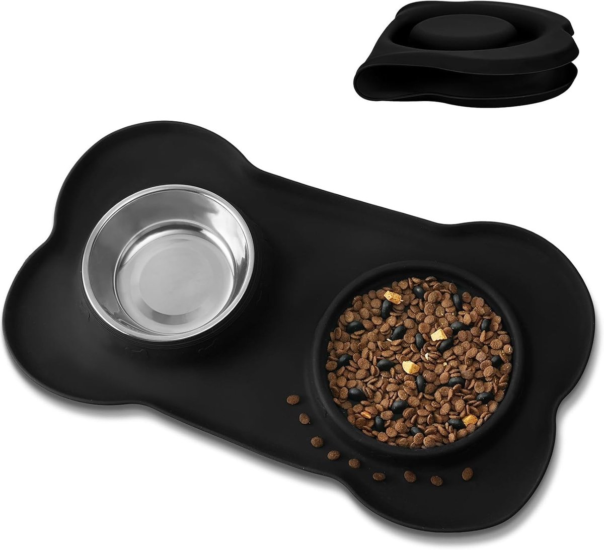 Anti-Fog Hondenvoerbak met RVS Drinkbak en Antislip Siliconen Mat, Dubbele Verwijderbare Kom voor Honden, Zwart