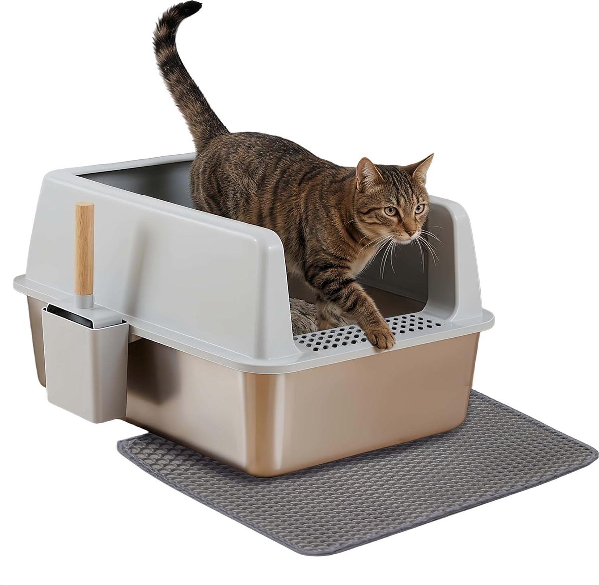 Kattenbak Roestvrij Staal - Grote Kattenbak XXL - Zindelijkheid voor Katten - Lekvrij Hoge Randen