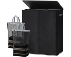 JCP® Wasmand - 145L - Wasmand 2 Vakken - Wasmanden - Zwart - 58cm x 38cm x 67cm