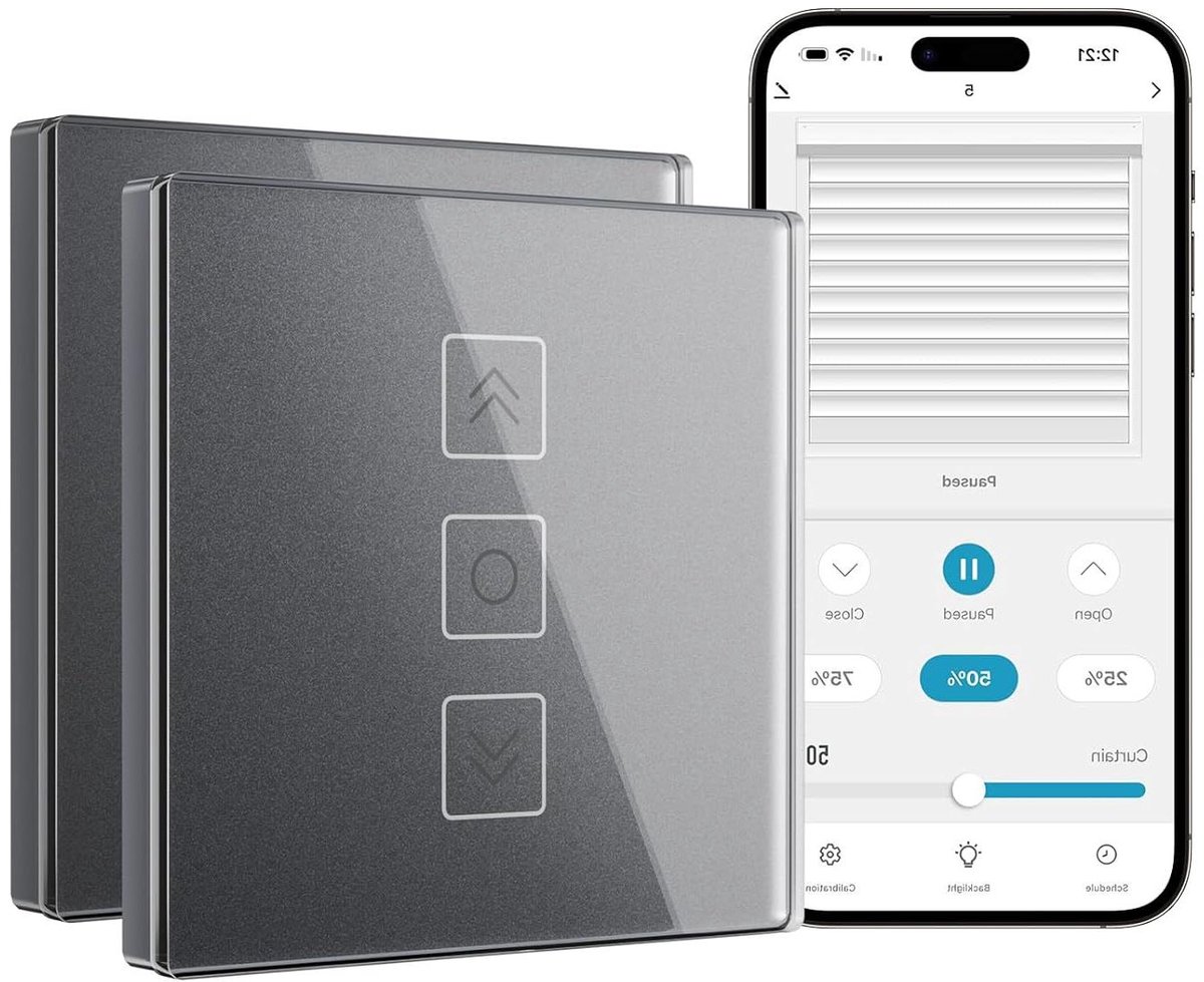 Rolluikschakelaar - Gordijnschakelaar Wifi - Automatisch Gordijnen - Smart Home Bediening - 80 x 80 mm - Grijs