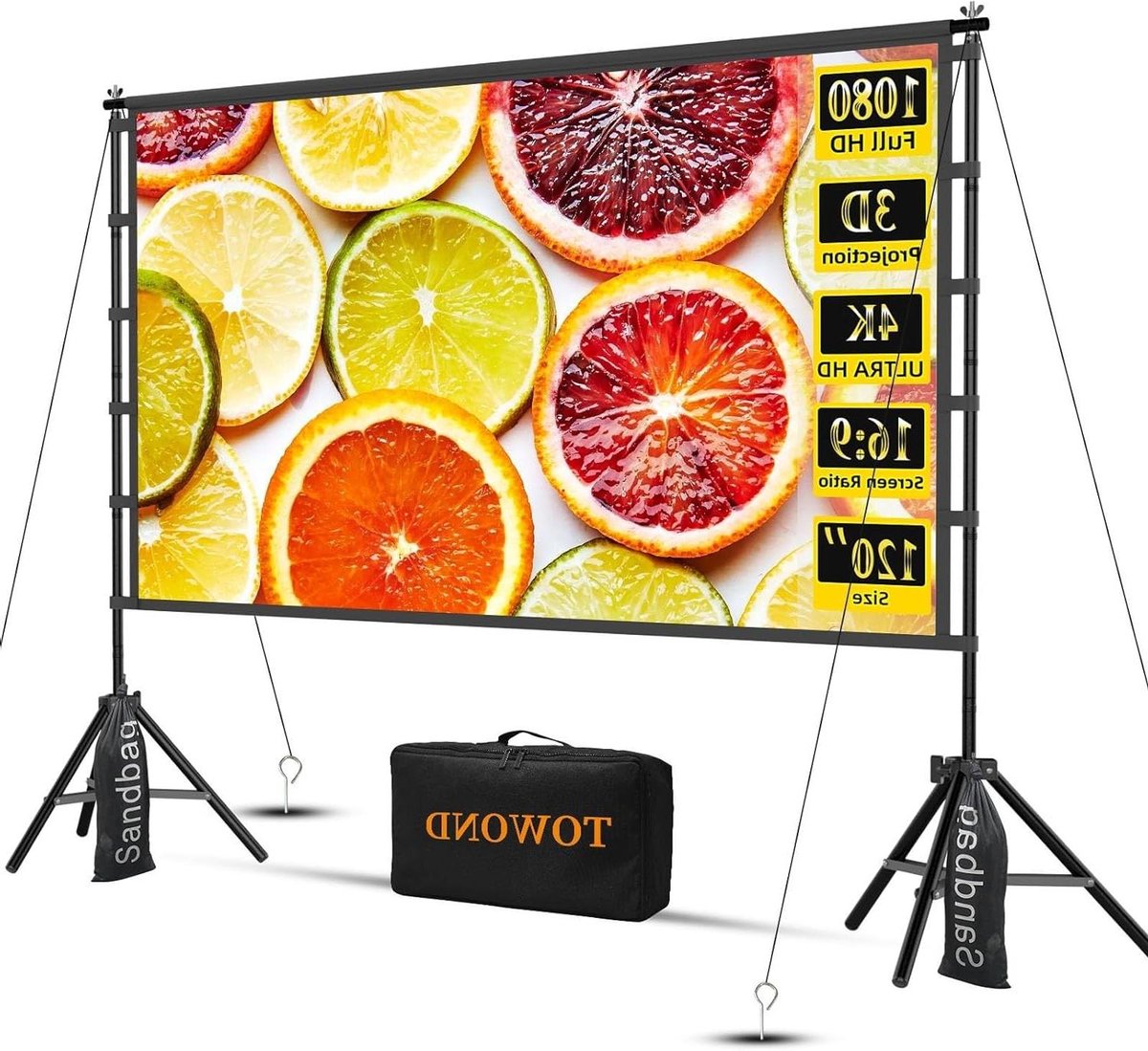 Projectorscherm met Standaard - Draagbaar Scherm Opvouwbaar Projectiescherm - Thuisbioscoop Ervaring - Dubbele Projectie Stof - 120 inch - Wit
