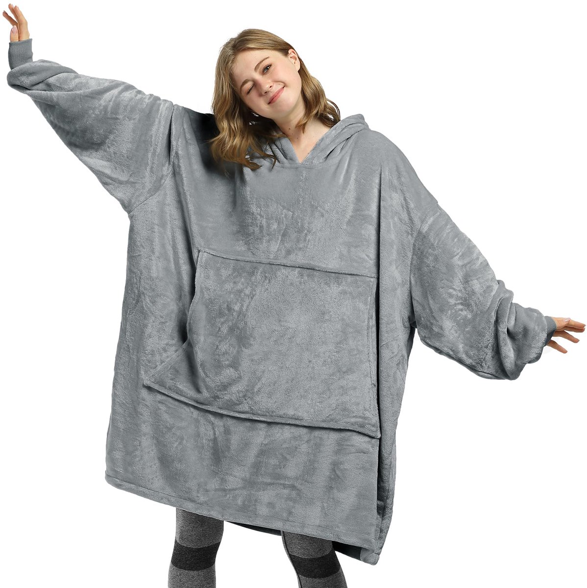 Classy Cozy Fleece Hooded Blanket, Warme Geschenken voor Haar, Zachte Draagbare Hoodie, Grote Hoodie voor Volwassenen Mannen Vrouwen, Donkergrijs