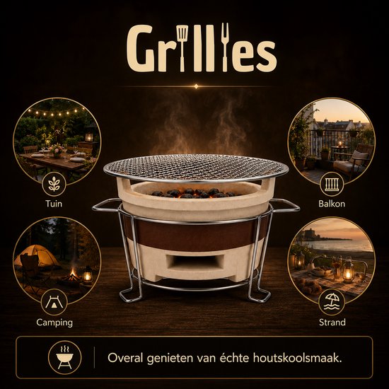 Grillies V1 Tafel BBQ - Compacte Mini Houtskool BBQ voor Tafel & Balkon - Draagbare Keramische Barbecue — afbeelding 4