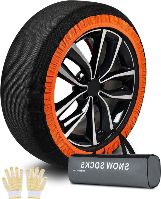 Sneeuwsokken voor banden - Bandensokken auto - Verbeterde wintertractie - Snelle installatie zonder gereedschap - Pak van 2 - Zwart