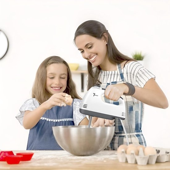 Handmixer 400W - Elektrische Mixer met 7 Snelheden - Inclusief Gardes en Deeghaken - Wit van Borvat — afbeelding 3