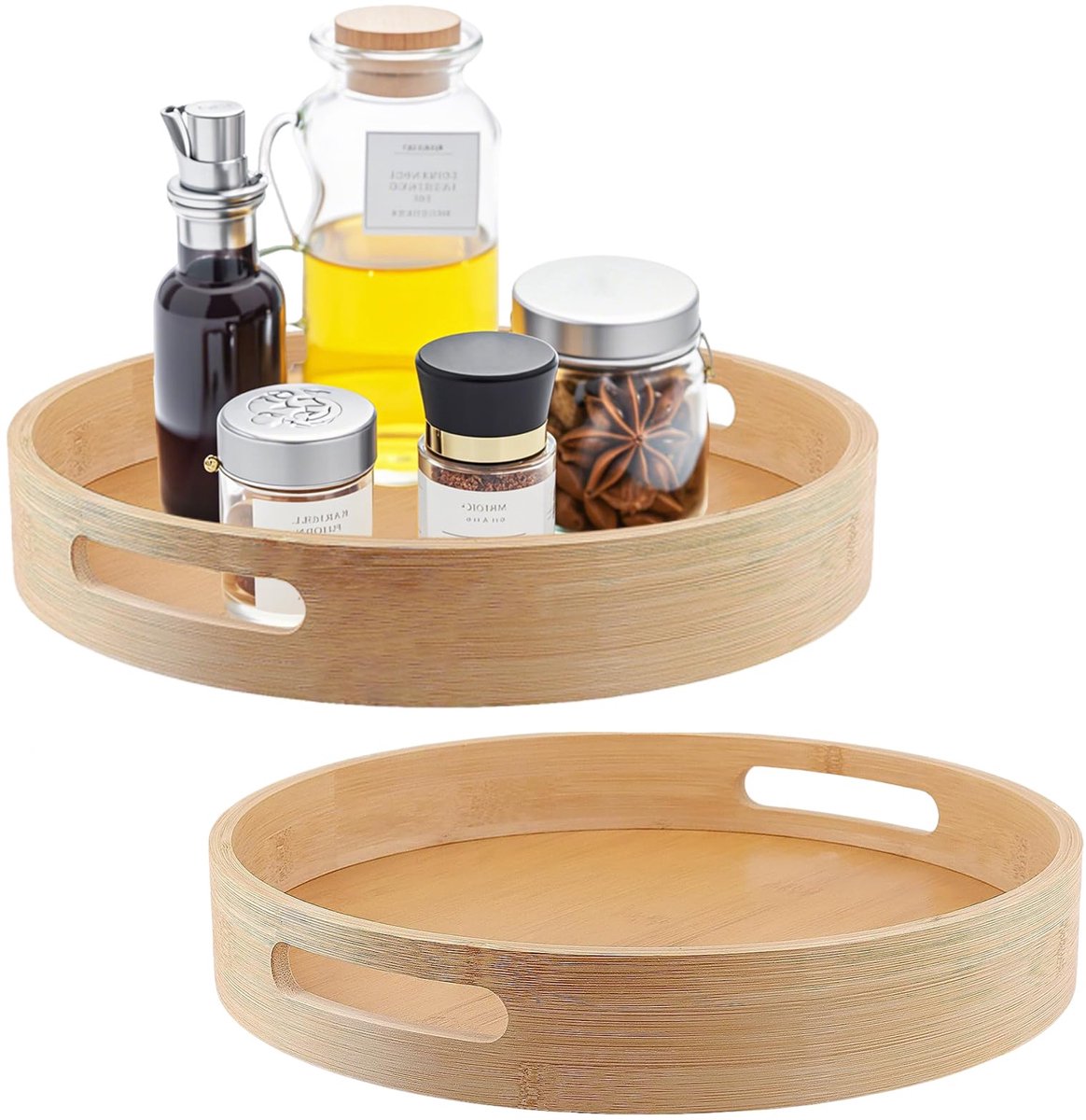 Draaiplateau, 2 stuks, 30 cm, bamboe, keukendraaiplateau, organizer, hout, kruidenrek, draaibaar, kruidenhouder voor keuken, werkblad, kast