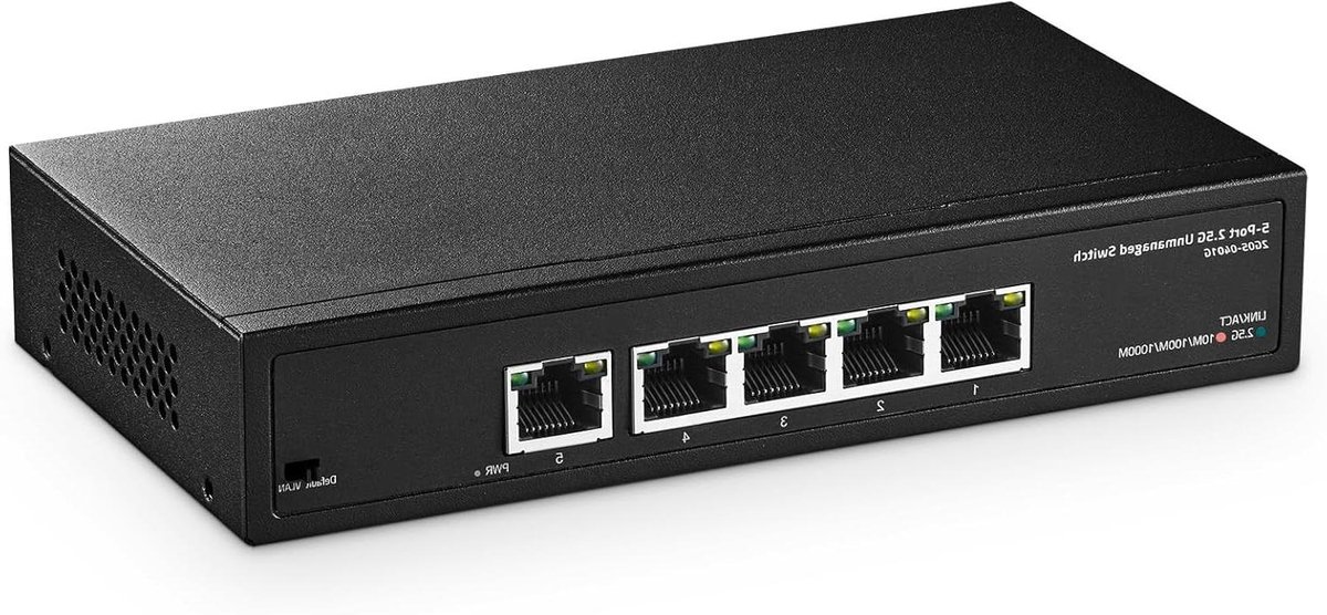 2.5G Netwerk Switch - Ethernet Hub - Snelle Internetverbinding - Poort VLAN Functie - 5 Poorten - Zwart
