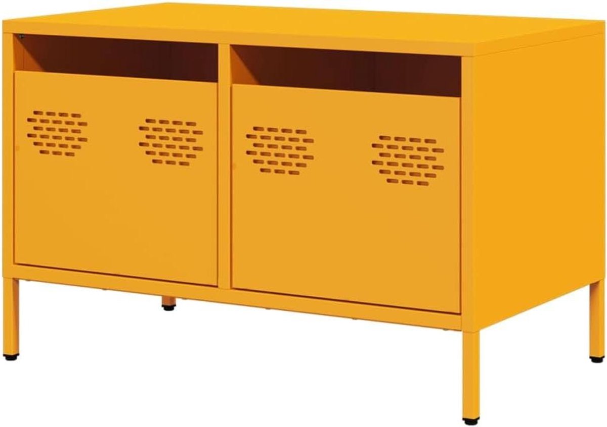 TV meubel - Dressoir - Woonkamer opberging - Koudgewalst staal - 68 cm breed - Okergeel