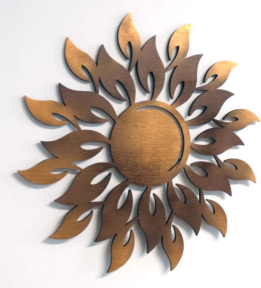 Houten Wanddecoratie - Zon Decoratie - Huis Verfraaien - Echt Beukenhout - 40 cm Diameter - Brons Glans
