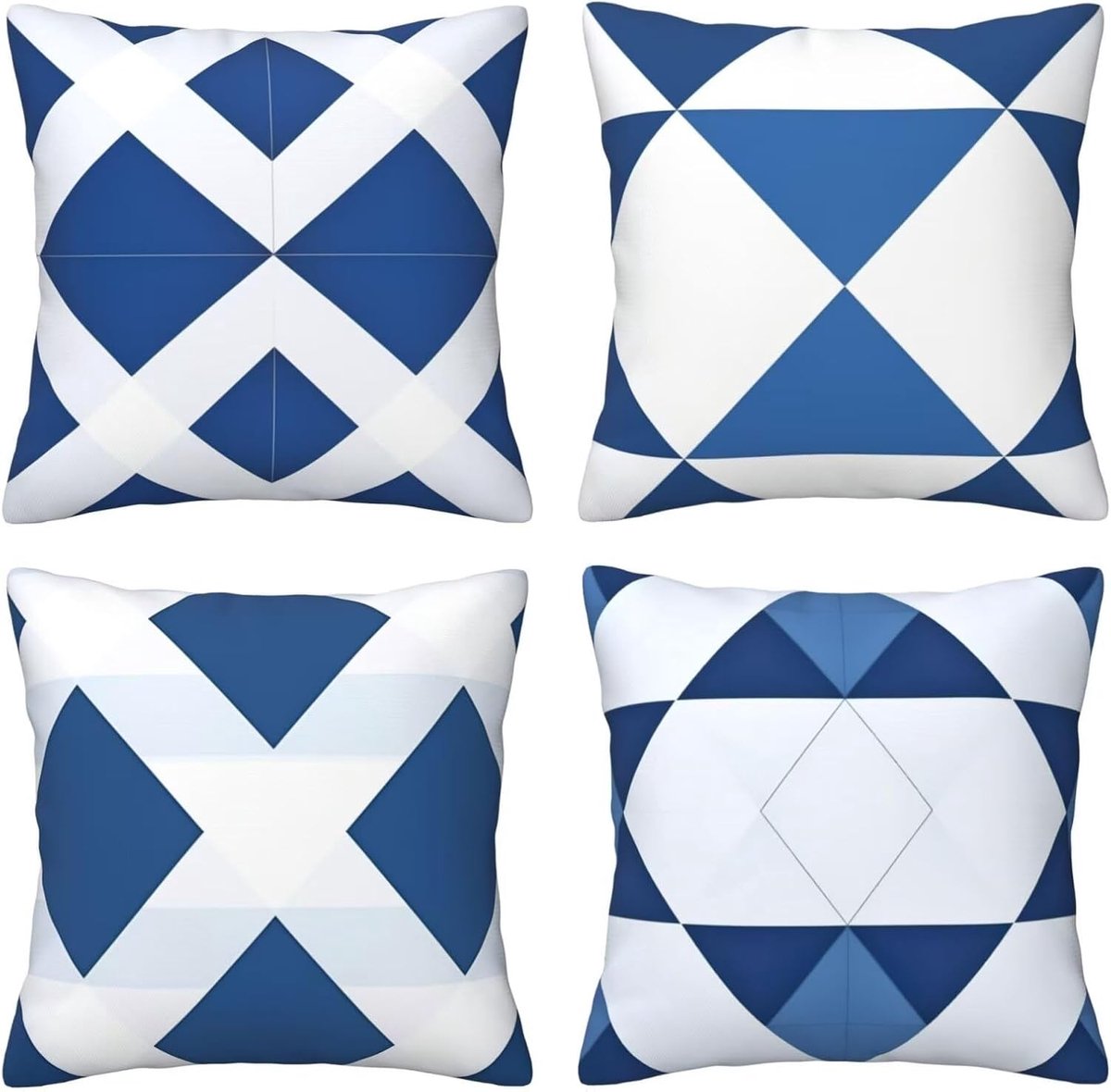 Set van 4 kussenslopen, 65 x 65 cm, driehoek, blauw, kussenslopen, fluweel, zacht, groot, ademend, dubbelzijdig, bankkussen, vierkant, decoratie voor auto, huis, woonkamer, bank, stoel, slaapkamer