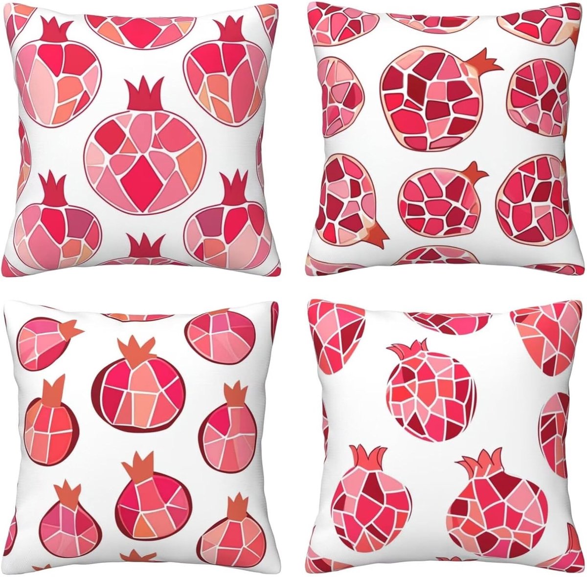 Set van 4 kussenslopen, 65 x 65 cm, granaatappel, eenvoudig, fluweel, zacht, groot, ademend, dubbelzijdig, bankkussen, vierkant, decoratie voor auto, huis, woonkamer, bank, stoel, slaapkamer, F5355