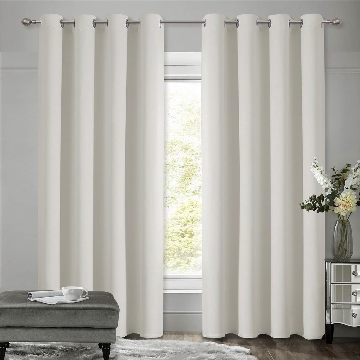 Gordijnen met inslagringen voor woonkamer, thermogordijn, koudebescherming, geluidsisolatie, gordijnen, ondoorzichtig, verduisteringsgordijnen, curtains, slaapkamer, H 160 x B 140 cm