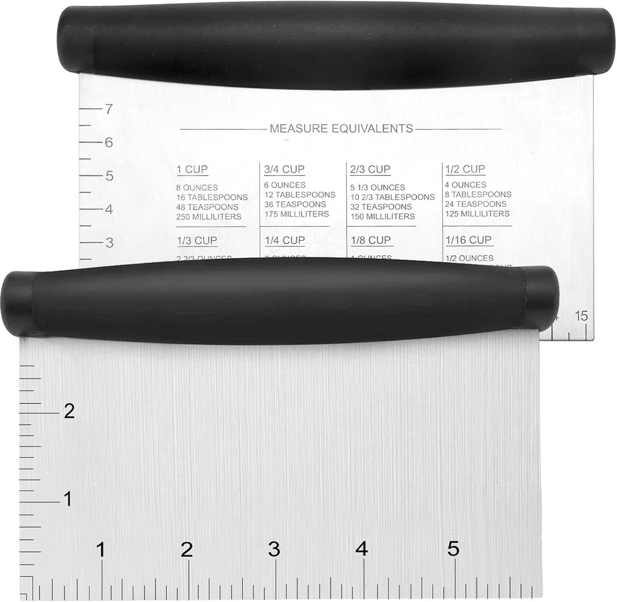 2 stuks bijgewerkte multifunctionele keukenschraper roestvrij staal met meetschaal deegsnijder deegschraper deegkaart deegspatel schraper keuken voor cake, cake, pizza, cake, cake, deeg (15