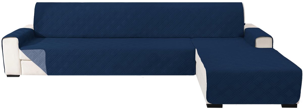 Omkeerbare Bankhoes Hoekbank 3 Zits, Bankhoezen Peninsula L-Vorm Met Armleuning, Sofa Cover L Shaped, Krasbestendig Hoekbank Hoes Chaise Longue (255cm, Berlijns Blauw + Grijsblauw)
