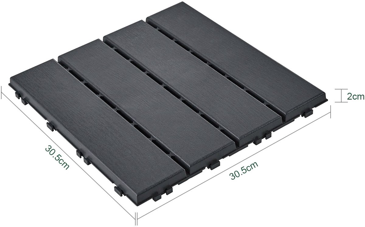 Bresht Terrastegels - Balkontegels - Kliksysteem - Set van 15 - Weer-, vocht- en waterbestendig - Zwart - 30,5 × 30,5 × 2 cm