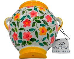 Hanglamp Bloempot - Wandpot Decoratie - Terras Verfraaien - 100% Handversierd - 24 x 24 x 16 cm - Geel Wit