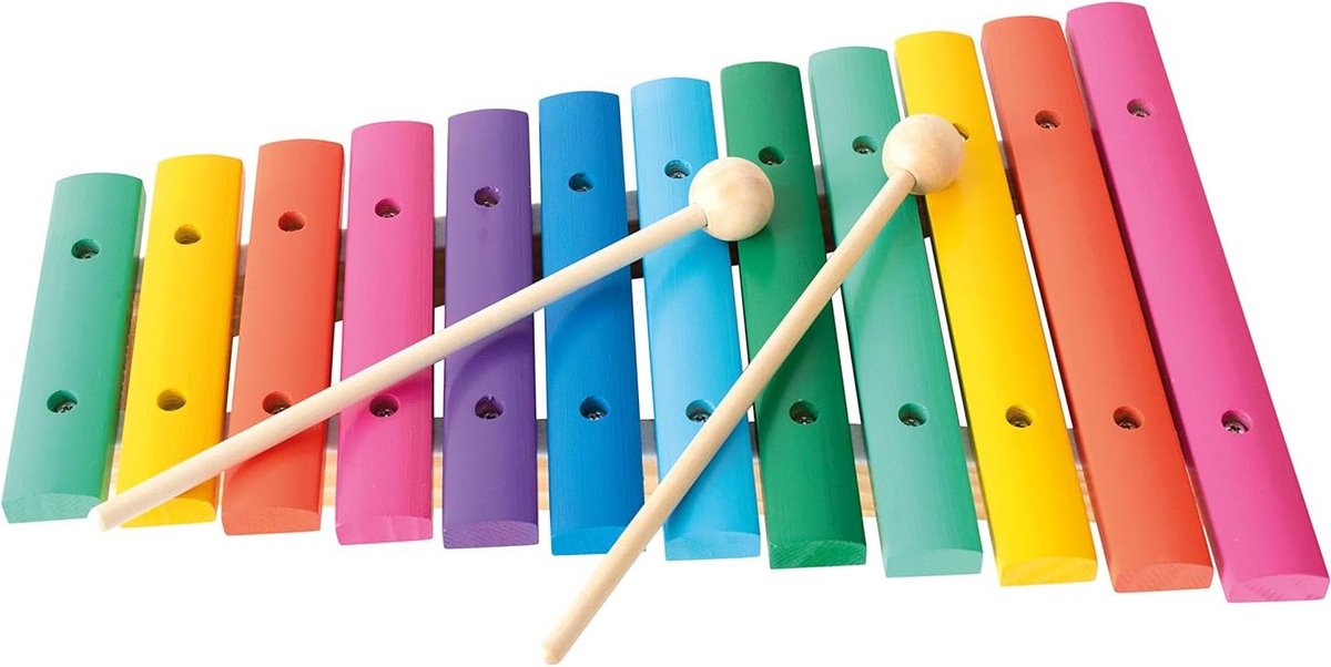 Houten Xylofoon - Muziekinstrument Kinderen - Muziek Leren - 12 Regenboogkleuren Tonen - 33 x 22 x 4 cm - Veelkleurig
