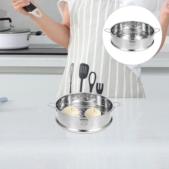 Stainless Steel Stoompan met Dubbele Handvatten en Stapelbare Insert voor Groenten, Dumplings en Gerechten in Keuken en Restaurant van Merkloos — afbeelding 4