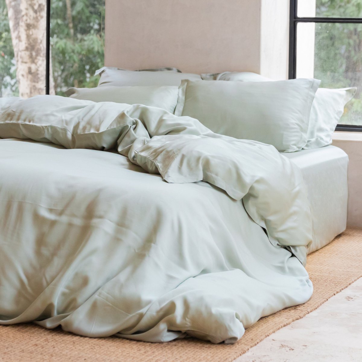 Coco & Cici - TENCEL - Sateen Dekbedovertrek Grijs Groen - 140x220 + 1 kussensloop 60x70
