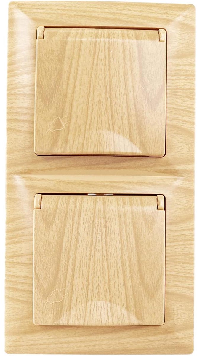 Dubbel Stopcontact - Met Deksel - Elektrificatie Thuis - Zonder Schroeven - 15 cm - Houtlook