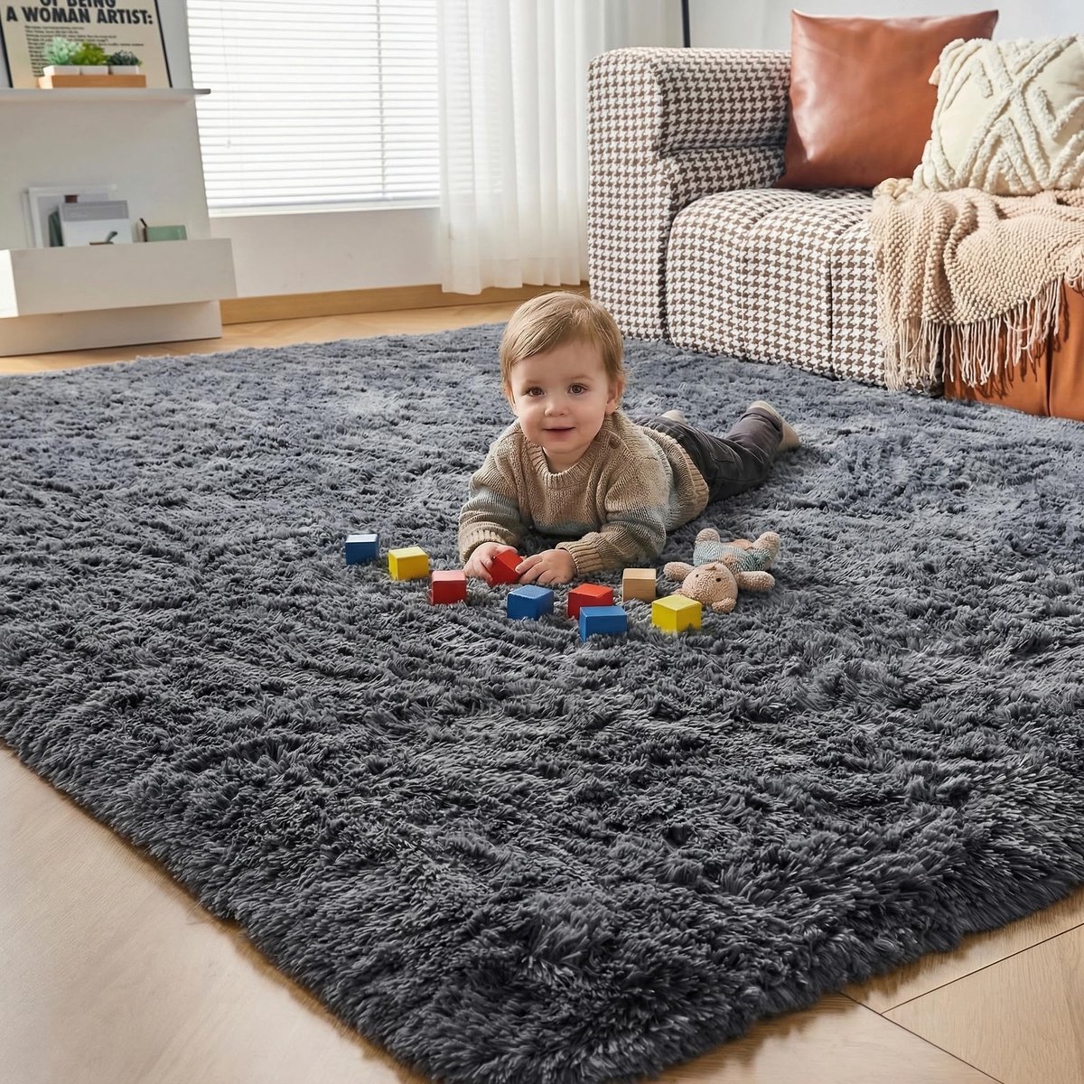 Tapijten voor de woonkamer, groot, superzacht slaapkamertapijt, antislip tapijten, pluizige tapijten, grijs tapijt, comfortabel tapijt, modern, groot, pluizig tapijt, fluwelen shaggy tapijten