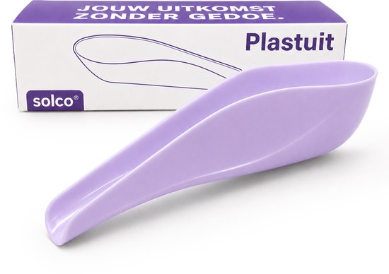 Paarse plastuit en verpakking 'Jouw Uitkomst Zonder Gedoe'.
