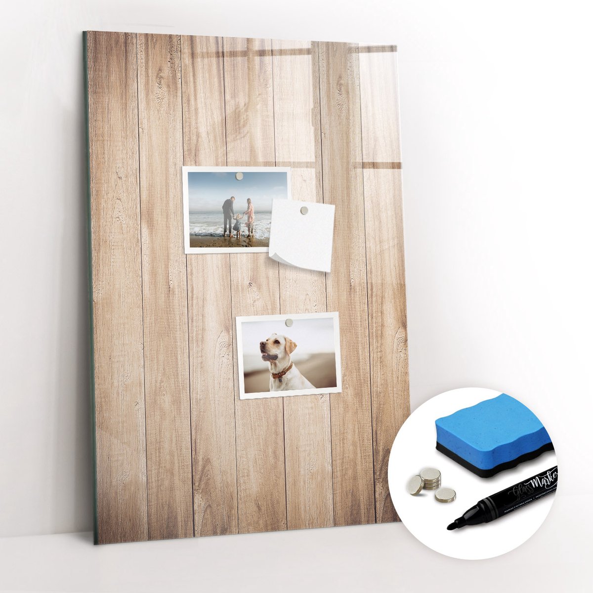 Tulup Whitebord - Lichte houten planken - 40 x 60 cm - Bruin Magneetbord Keuken - Gratis 5 Sterke Magneten + Whiteboard Marker & Wisser - Organizer Muur - Magnetisch Wandbord - Planning Muur