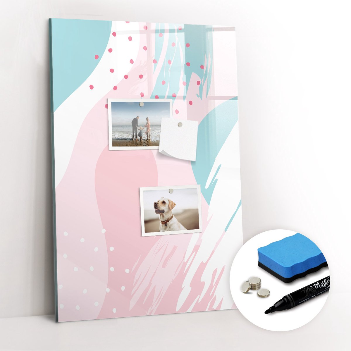 Tulup Whitebord - Abstract patroon - 40 x 60 cm - Roze Magnetisch Bord - Gratis 5 Sterke Magneten + Whiteboard Marker & Wisser - Industrieel Wandbord - Magneetbord Keuken - Inspiratiebord Kantoor