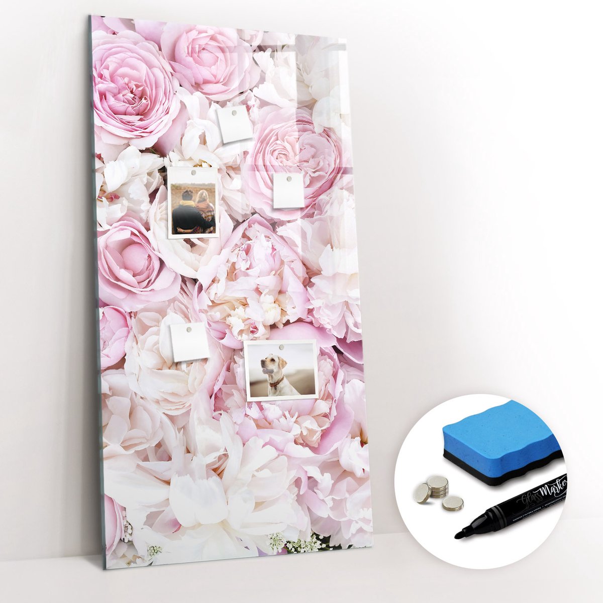 Tulup Whitebord - Rode rozen - 60 x 120 cm - Roze Magnetic Board - Gratis 5 Sterke Magneten + Whiteboard Marker & Wisser - Decoratief Magnetisch Bord - Magneetbord Keuken - Ideeënbord Thuiswerkplek
