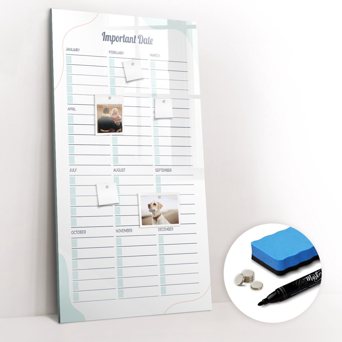 Tulup Whitebord - Belangrijke data - 60 x 120 cm - Wit Magneetbord Muur - Gratis 5 Sterke Magneten + Whiteboard Marker & Wisser - Decoratief Magnetisch Bord - Magnetisch Bord - Productiviteit Tools