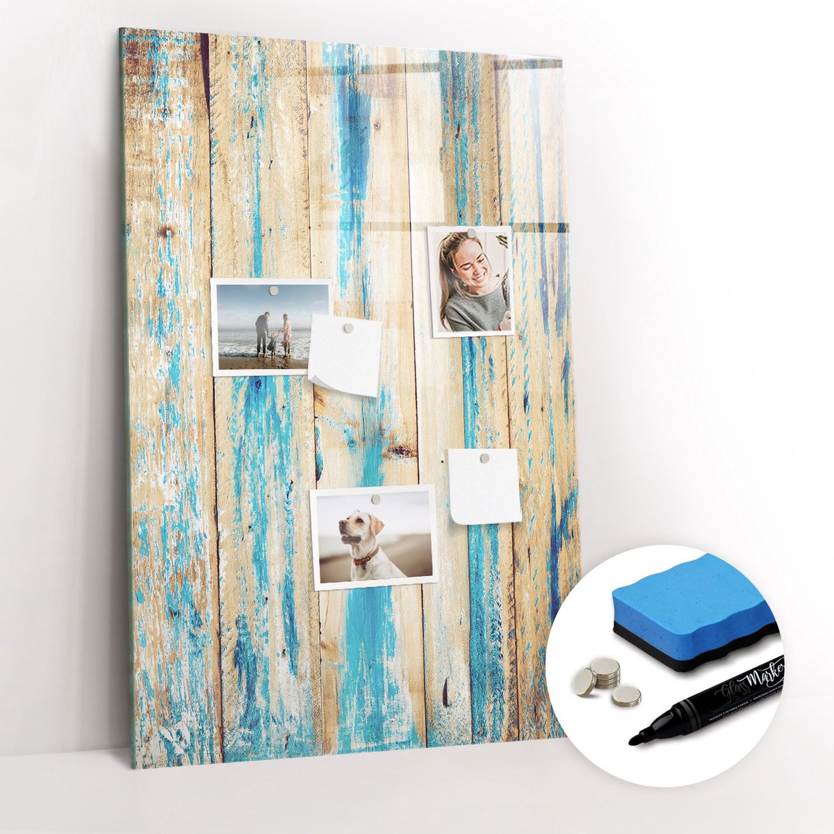 Tulup Whitebord - Verouderd hout - 60 x 90 cm - Blauw Memo Magneetbord - Gratis 5 Sterke Magneten + Whiteboard Marker & Wisser - Decoratief Magnetisch Bord - Memobord Keuken - Inspiratiebord Kantoor